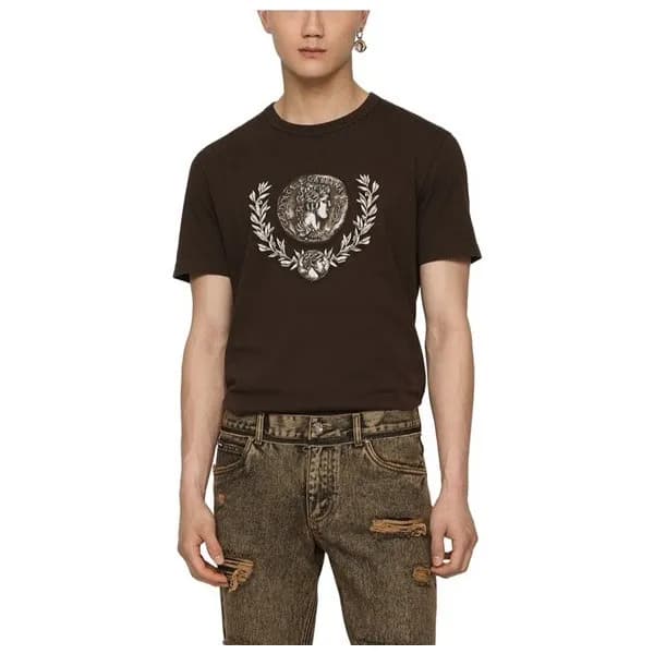 돌체앤가바나 남성 카멜 크로넥 반팔티 - Dolce&Gabbana Mens Camel Ts… - 1