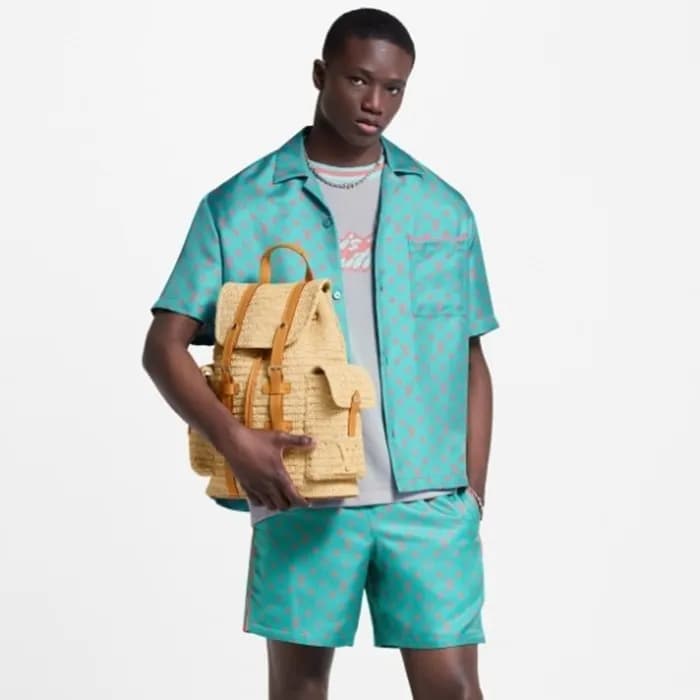 루이비통 남성 모노그램 쇼트 슬리브드 실크 셔츠 - Louis vuitton Mens Mo… - 1