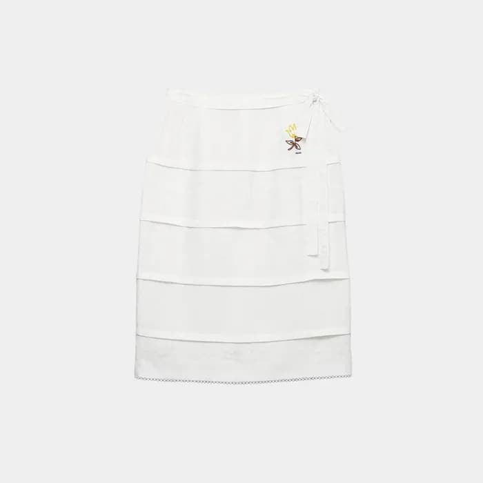 프라다 여성 자수 슬럽 플랙스 스커트 - Prada Womens Embroidered Sl… - 1