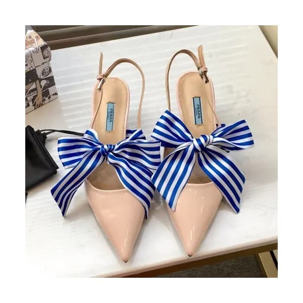 Prada 2019 Ladies Leather Ribbon Middle Heel Sling… - 1