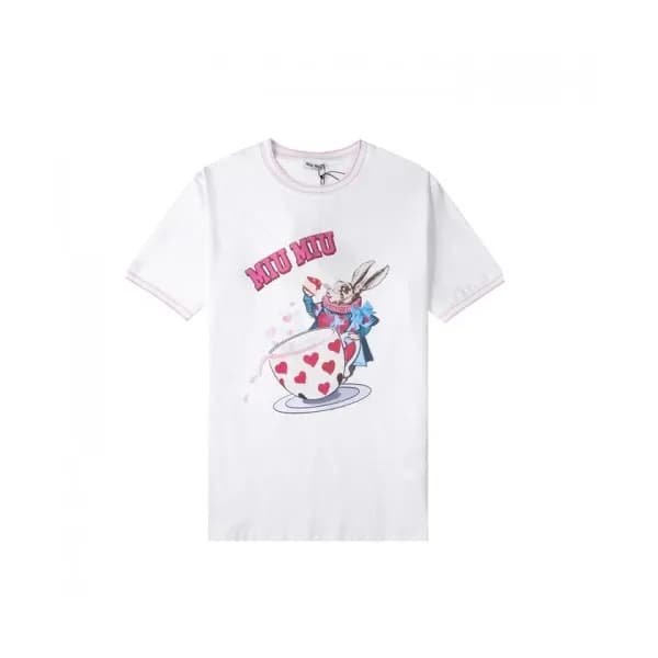 Miumiu Ladies Cotton Short Sleeved Tshirts - 미우미우 … - 1