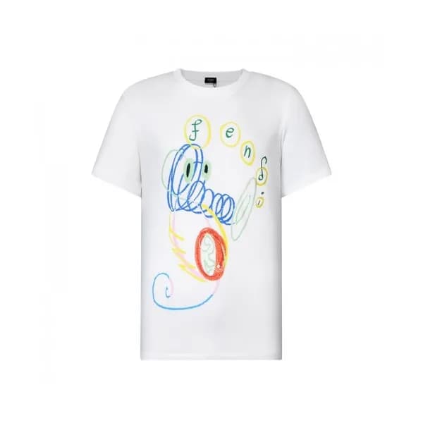 Fendi Mens Logo Casual Short Sleeved Tshirts Whit… - 1