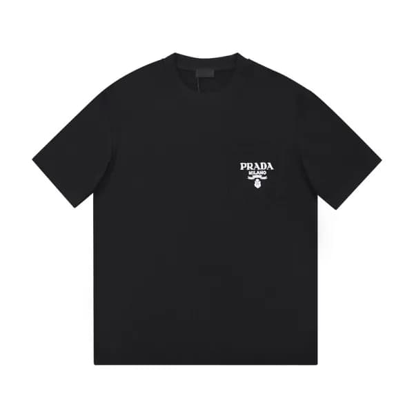 프라다 남자 크루넥 블랙 반팔티 - Unisex Black Tshirts - Pra0257… - 1