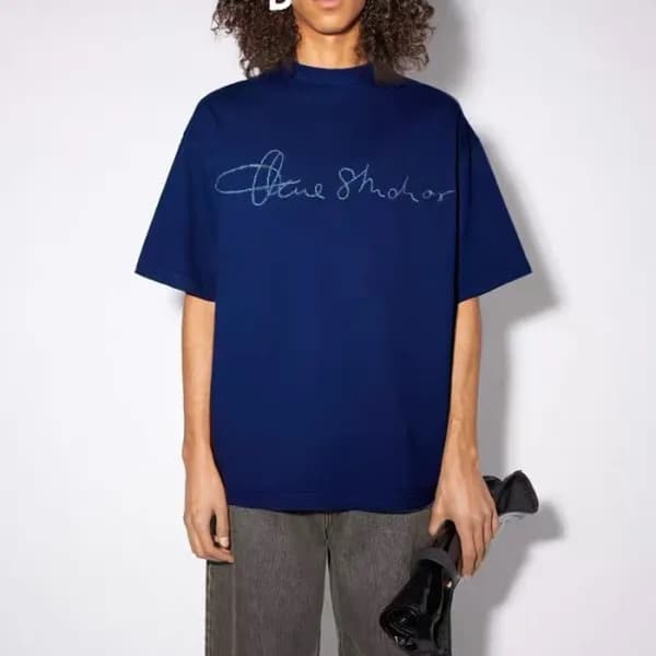 아크네 남/녀 블루 크루넥 반팔티 - Acne Unisex Blue Short sleeve… - 1