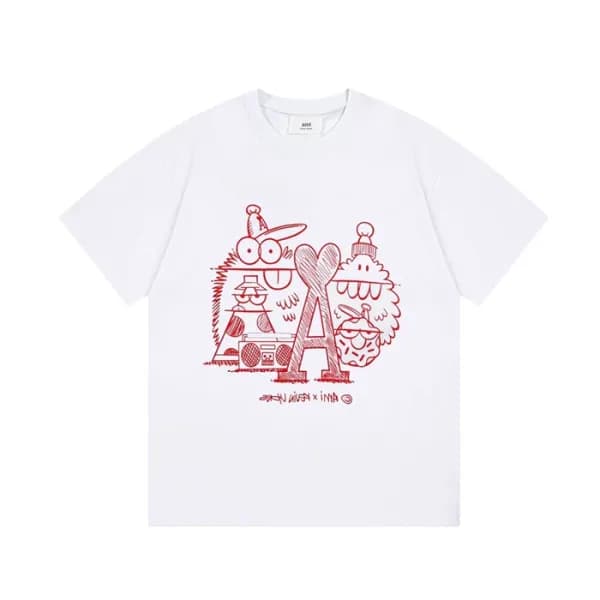 아미 남성 크루넥 화이트 반팔티 - Ami Mens White Tshirts - am05x - 1