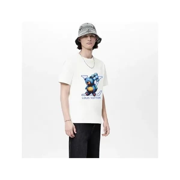 루이비통 남성 화이트 크루넥 반팔티 - Louis vuitton Mens White Sho… - 1