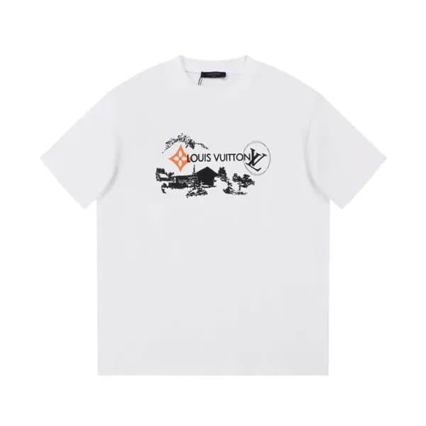 루이비통 남성 크루넥 화이트 반팔티 - Louis vuitton Mens White Sho… - 1