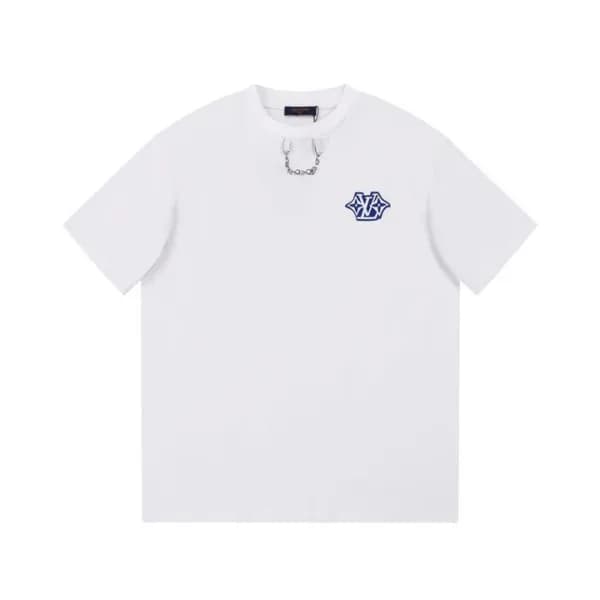 루이비통 남성 크루넥 화이트 반팔티 - Louis vuitton Mens White Sho… - 1