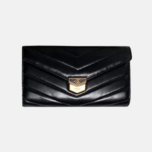 Chanel 2018 Ladies Flap Small Gold Logo Long Walle… - 1