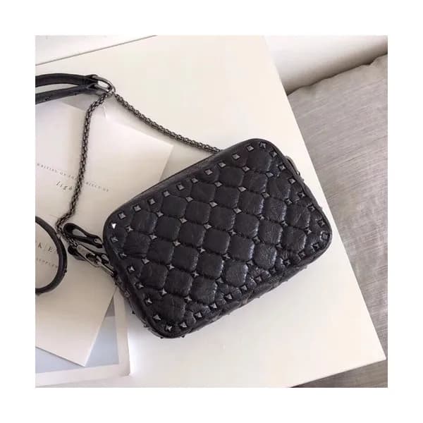 Valentino 2019 Leather Ruckstud Spike Camera Small… - 1