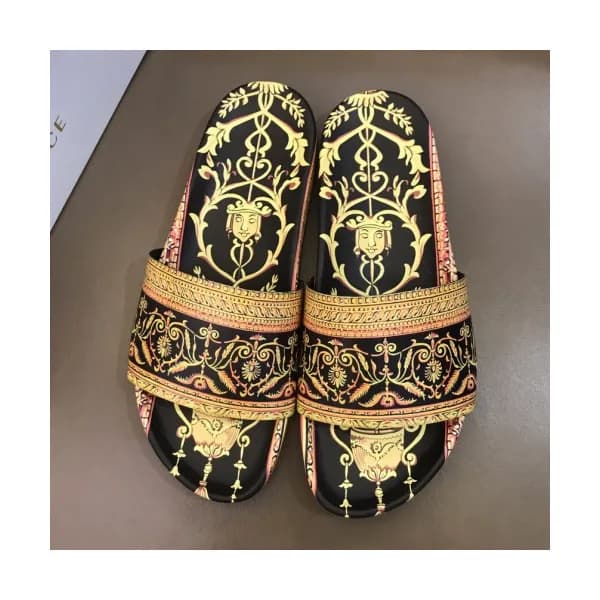 Versace 2019 Mens Signature Graffity Leather Slipp… - 1