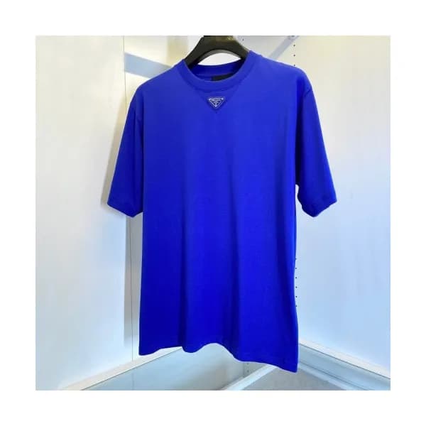 Prada Mens Basic Logo Short Sleeved Tshirts Blue … - 1