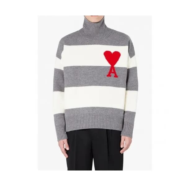 Ami Mm/Wm Logo Casual Turtle-neck Sweaters Gray -… - 1