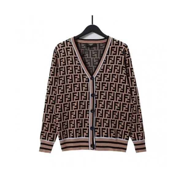 Fendi Mens Trendy V-neck Cardigan Brown - 펜디 2021… - 1