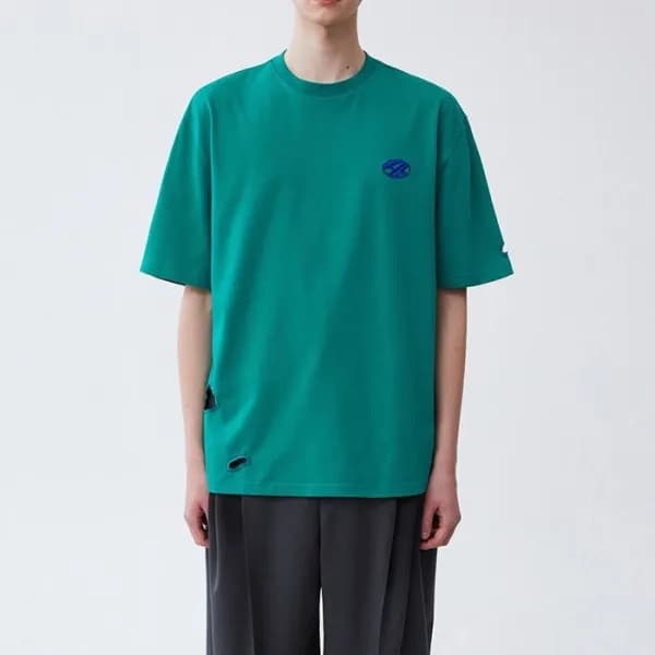ADER 남/녀 모던 그린 반팔티 - Unisex Green Tshirts - ade010… - 1