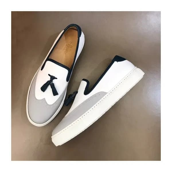 에르메스 남성 테슬 화이트 로퍼 - Mens White Loafer - her0768x - 1