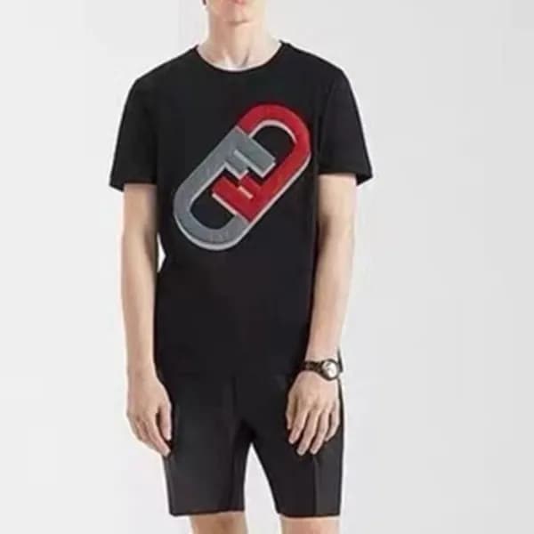 펜디 남성 블랙 크루넥 반팔티 - Fendi Mens Black Short sleeved … - 1
