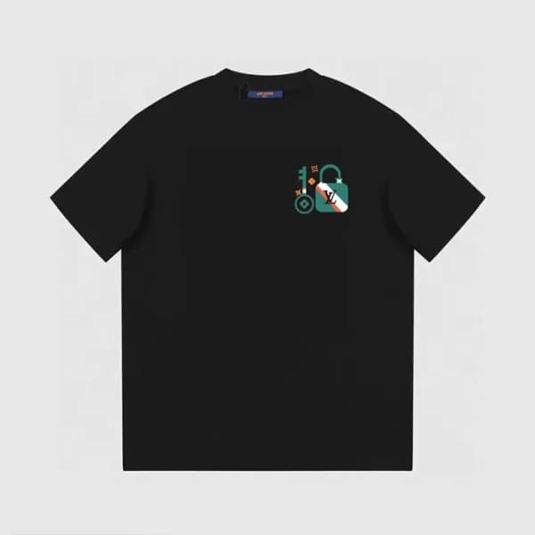 루이비통 남성 블랙 크루넥 반팔티 - Louis vuitton Mens Black Shor… - 1