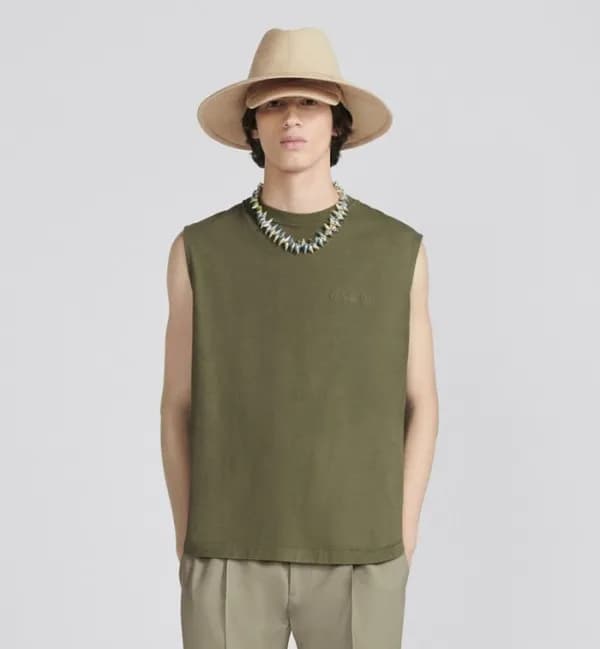 디올 남성 카키 크루넥 나시 - Dior Mens Khaki Short sleeved Ts… - 1