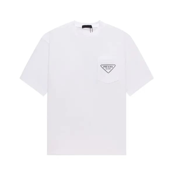 프라다 남성 크루넥 화이트 반팔티 - Prada Mens White Short sleeve… - 1