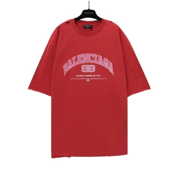 발렌시아가 남성 레드 크루넥 반팔티 - Balenciaga Mens Red Short sl… - 1