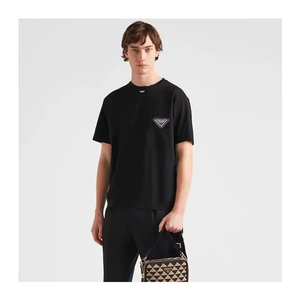 프라다 남성 크루넥 블랙 반팔티 - Prada Mens Black Short sleeved… - 1