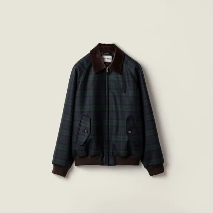 미우미우 여성 체크 트윌 블루종 자켓 - Miumiu Womens Flanner Twill… - 1