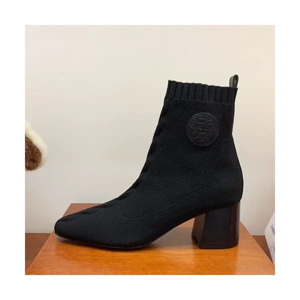 Hermes 2019 Ladies Knit Middle Heel Ankle Boots … - 1
