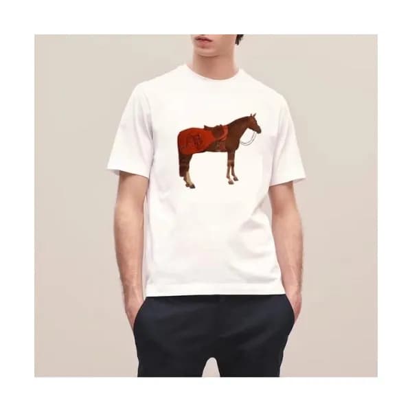 Hermes 2020 Mens Crew-neck Silket Short Sleeved Ts… - 1