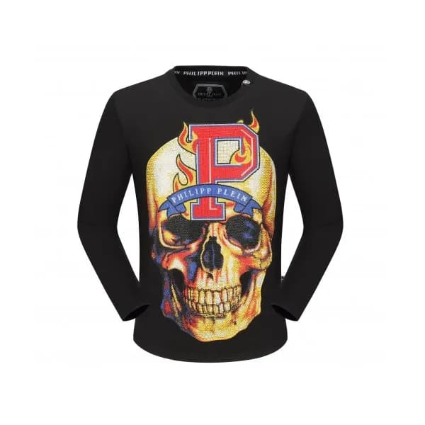 Philipp Plein Mens Skull Logo Cotton Man-to-man Ts… - 1