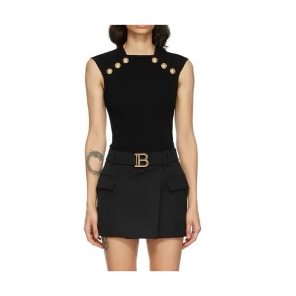 Balmain Womens Sleeve-less Tshirts Black - 발망 202… - 1