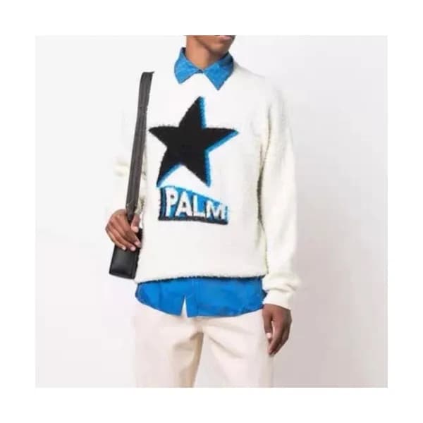 Palm Angels Mens Logo Crew-neck Sweaters White - … - 1