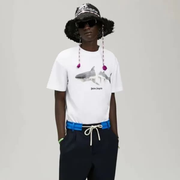 팜 엔젤스 남자 크루넥 화이트 반팔티 - Unisex White Tshirts - pam0… - 1