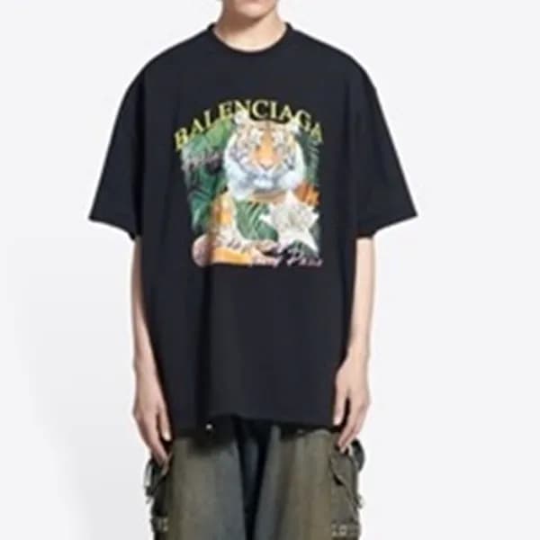 발렌시아가 남성 크루넥 블랙 반팔티 - Mens Black Tshirts - bal0134… - 1