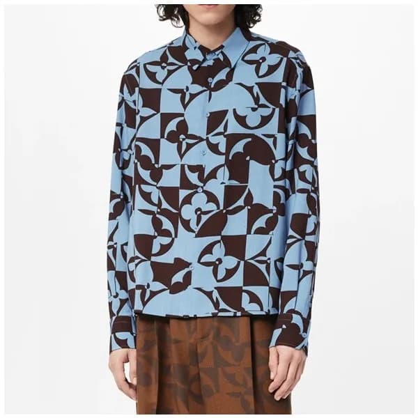 루이비통 남성 이니셜 블루 셔츠 - Mens Blue Tshirts - lou04048x - 1