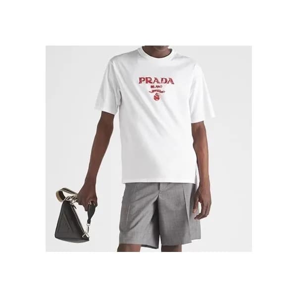 프라다 남/녀 크루넥 화이트 반팔티 - Unisex White Tshirts - Pra02… - 1