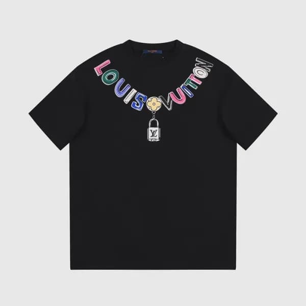 루이비통 남성 블랙 크루넥 반팔티 - Louis vuitton Mens Black Shor… - 1