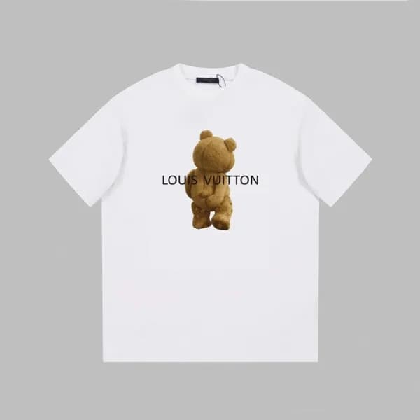 루이비통 남성 화이트 크루넥 반팔티 - Louis vuitton Mens White Sho… - 1