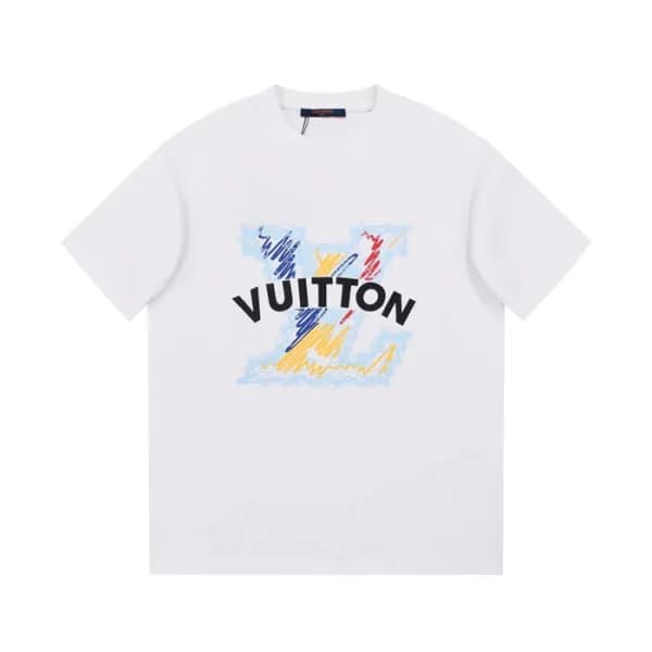 루이비통 남성 크루넥 화이트 반팔티 - Louis vuitton Mens White Sho… - 1