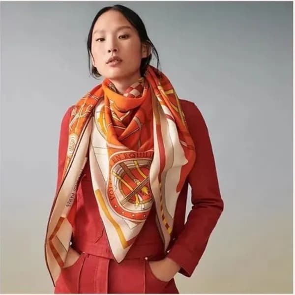 에르메스 여성 오렌지 스카프 - Hermes Womens Orange Scarf - he4… - 1