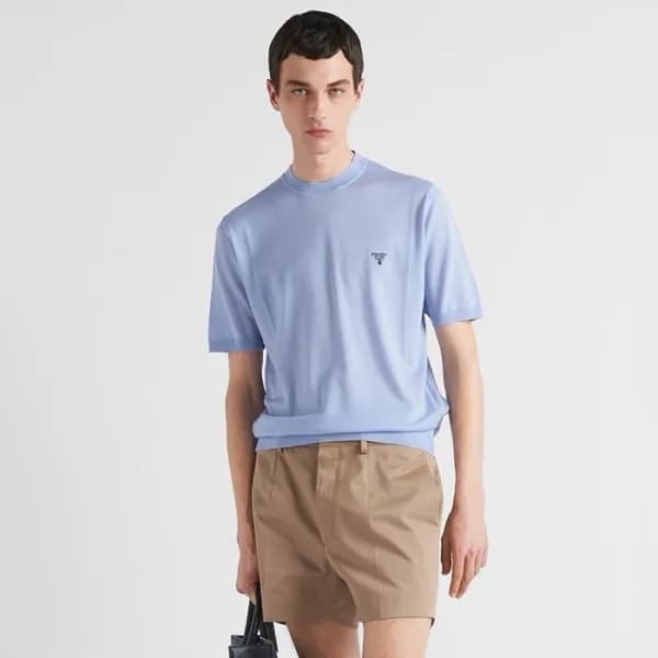 프라다 남성 크루넥 블루 반팔티 - Prada Mens Blue Tshirts - prc3… - 1