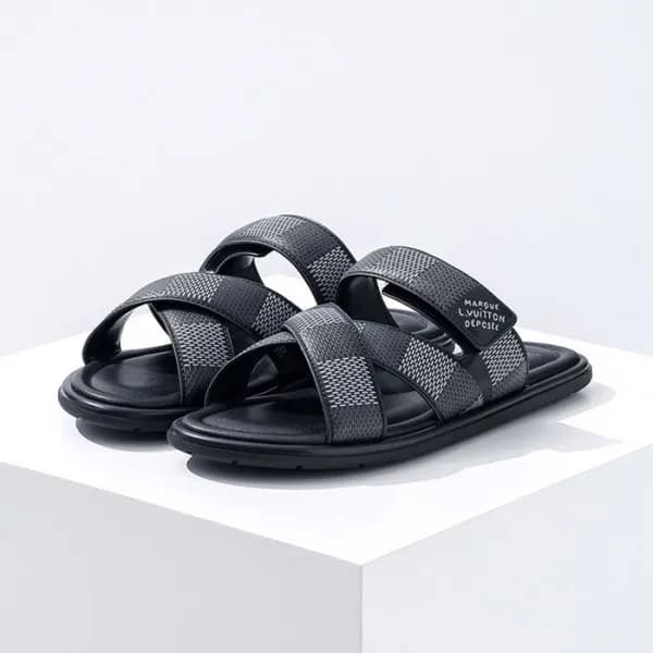 루이비통 남성 블랙 슬리퍼 - Louis vuitton Mens Black Slippers… - 1