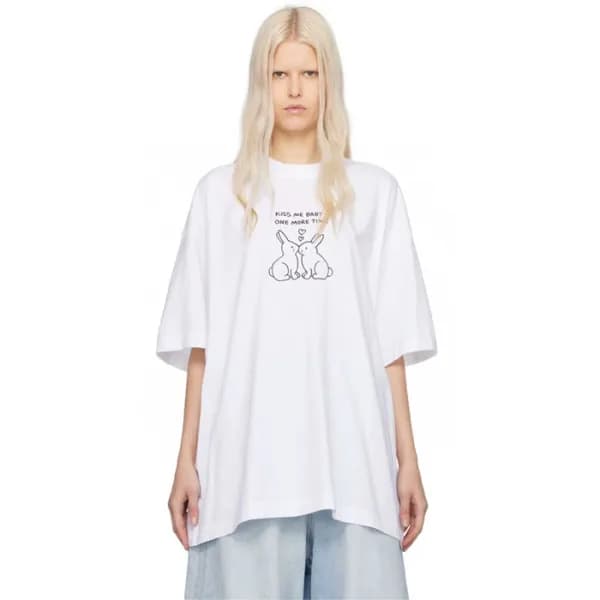 베트멍 여성 화이트 반팔 티셔츠 - Vetements Womens White Tshirts… - 1