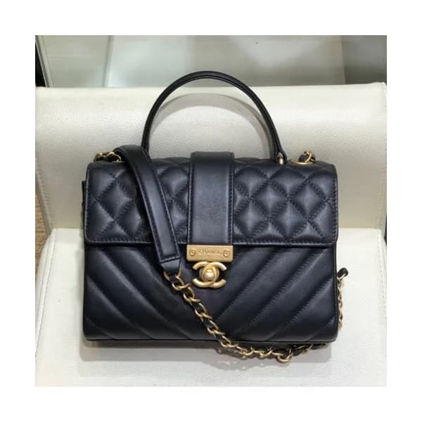 Chanel 2019 Leather Small Chain Tote Shoulder Bag … - 1