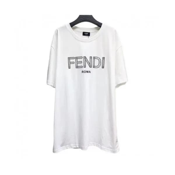 Fendi Mens Logo Casual Short Sleeved Tshirts Whit… - 1
