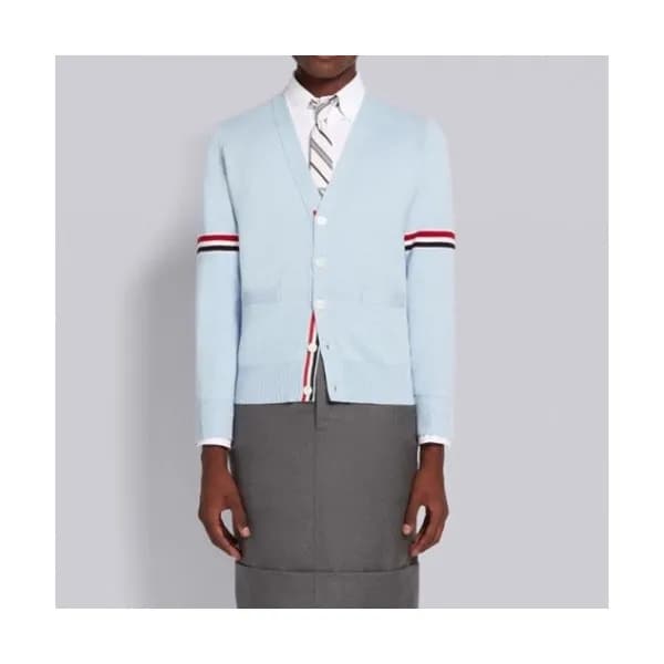 Thom Browne Mm/Wm Strap V-neck Cardigan Blue - 톰브… - 1