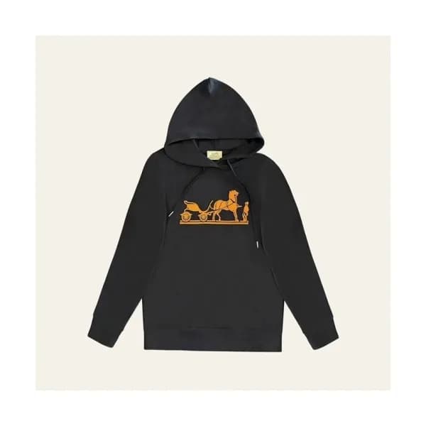 Hermes Mm/Wm Logo Casual Cotton Hoodie Black - 에르메… - 1