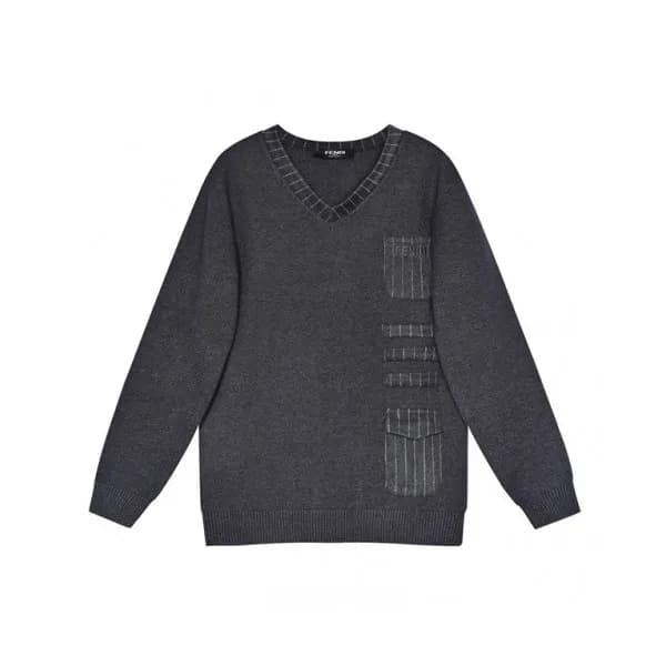 Fendi Mens Logo Crew-neck Sweaters Gray - 펜디 2021… - 1