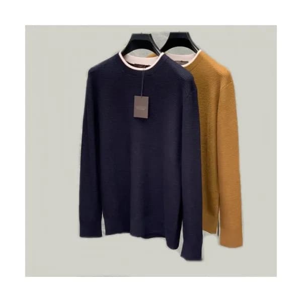 Zegna Mens Basic Crew-neck Wool Sweater Nacy - 제냐… - 1