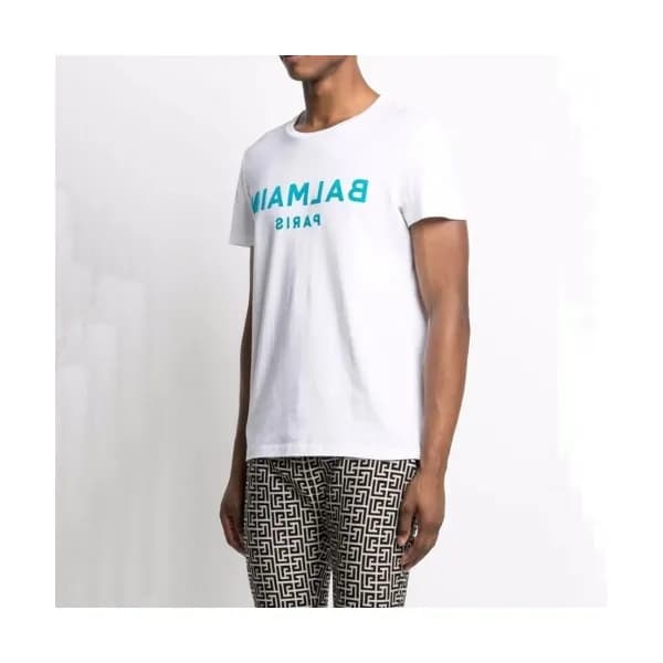 Balmain Mens Logo Cotton Short Sleeved Tshirs Whi… - 1